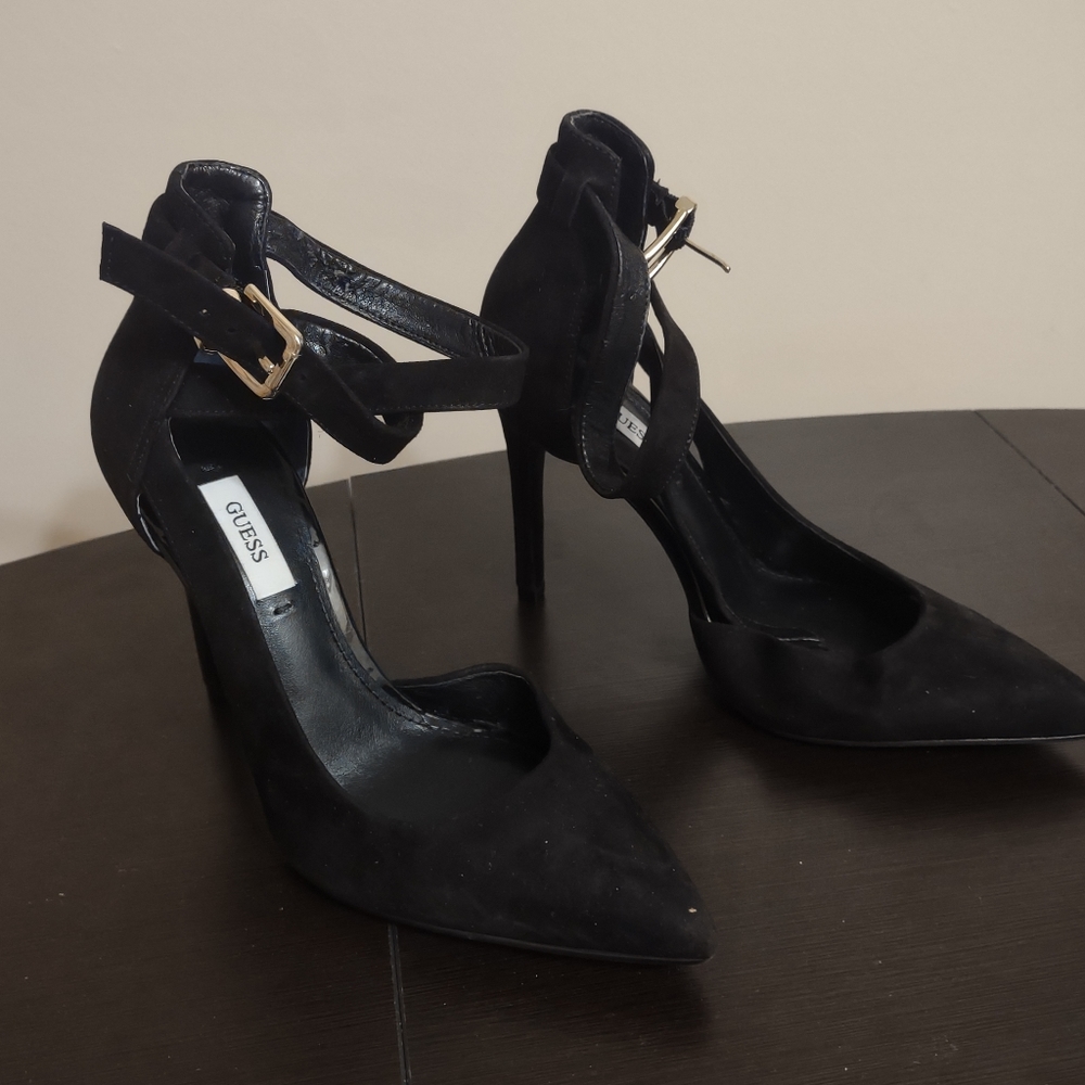 Black suede pumps